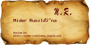 Mider Ruszlána névjegykártya